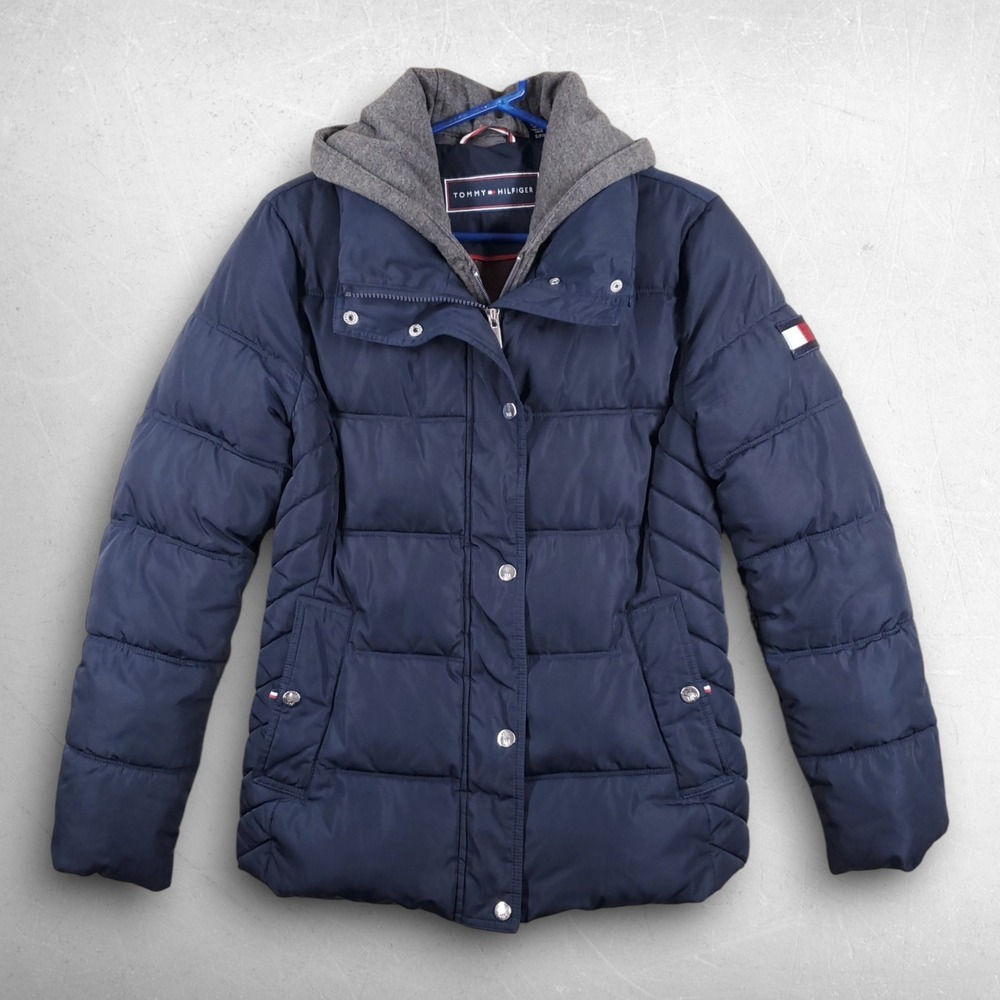 Tommy Hilfiger Hybrid Quilted Puffer Jacket Women S Blue Athleisure Gorpcore